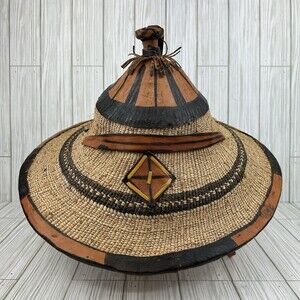 Antique Vintage Tribal African Fulani Conical Cattle Herders Hat Straw Leather